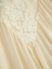 Textured Chiffon Colorblock Square Neck Lace Panel Oversized Flared Maxi Dress