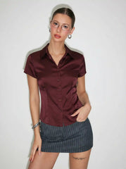 Satin Collar Short Sleeve Shirt