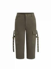 Stretch Cotton-blend Low Rise Cargo Pocket Capri Shorts