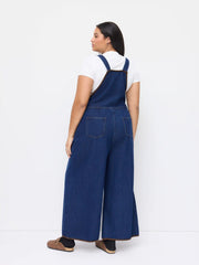 Denim Contrasting Binding Buckle Up Wide Leg Overall Curve & Plus
