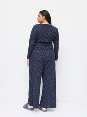Mid Rise Ditsy Floral Drawstring Straight Leg Trousers Curve & Plus