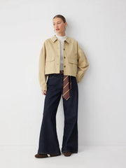 Cotton Collar Bowknot Oversized Jacket