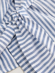 Cotton-blend Collar Stripe Knotted Short Sleeve Shirt Curve & Plus