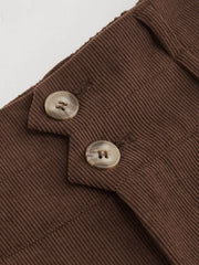 Corduroy High Rise Solid Pleated Double Button Pocket Wide Leg Trousers