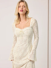 Lace Sweetheart Neckline Bell Sleeve Maxi Dress