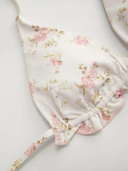 Floral Ruffle Trim Triangle Halter Bikini Set