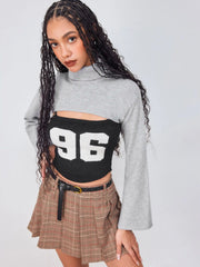 96 Knit High Neck Graphic Cami Top & Crop Shrug Set
