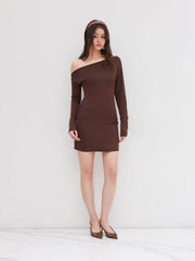 Asymmetrical Neck Ruched Mini Dress