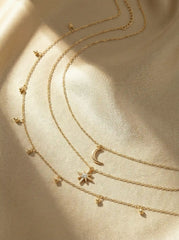 3 PCS STAR & MOON PENDANT RHINESTONE DECOR LAYERED NECKLACES SET