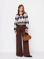 Argyle Pattern Wool-blend Collar Long Sleeve Top
