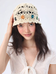 FLOWER KNITTED BEANIE HAT