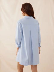 Cotton-blend Oversized Long Sleeve Mini Shirt Dress