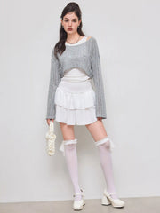 Round Neckline Ruched Tank Top & Crop Long Sleeve Top