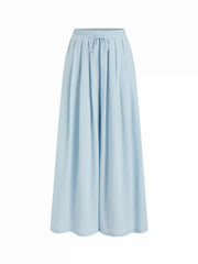 Cotton-blend Mid Rise Drawstring Ruched Wide Leg Trousers