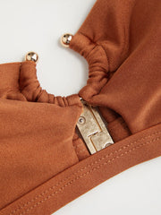 Metallic U-neckline Ring Detail Bikini Set