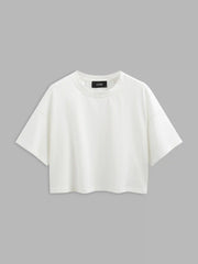 Cotton-blend Round Neckline Oversized Crop Top