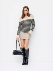 Off-Shoulder Striped Long Sleeve Top