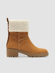 FAUX SUEDE & FUR-LOOK CHUNKY HEEL ANKLE BOOTS