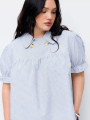 Cotton-blend Plaid Puff Sleeve Blouse Curve & Plus