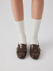 FRINGED CHUNKY HEEL LOAFERS