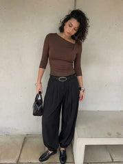 Mid Rise Ruched Balloon Trousers