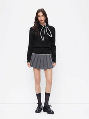Knit High Neck Bowknot Contrasting Binding Top