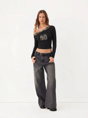 Cotton-blend 98 Asymmetrical Neck Metal Detail Crop Top