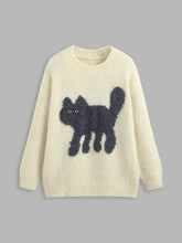 Wool-blend Round Neckline Cat Knitted Long Sleeve Sweater