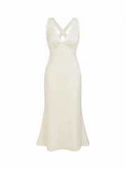 Satin Lace Panel V-neck Mermaid Maxi Dress