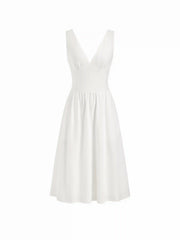 V-neck Solid Ruffle Hem Maxi Dress