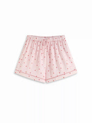 Heart Graphic Collar Top & Mid Rise Drawstring Shorts Loungewear Set