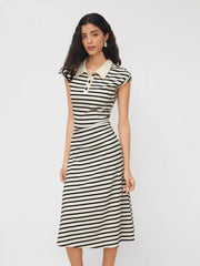 Polo Neck Stripe Midi Dress