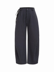Mid Rise Striped Side Knotted Barrel-leg Trousers