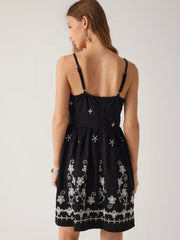 Jersey V-neck Floral Embroidery Flared Cami Mini Dress