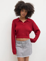 Knitted Polo Collar Solid Sweater