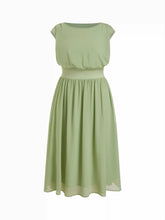 Chiffon Boat Neck Draped A-line Maxi Dress Curve & Plus