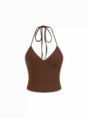 Textured Halter Neckline Beaded Cut Out Cami Top