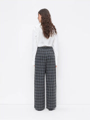 Mid Rise Plaid Pleated Wide Leg Trousers