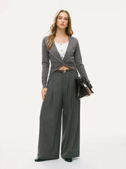 Knit V-Neck Two Tone Twist Front Top