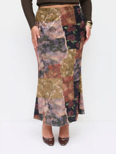 Velvet Mid Rise Floral Elastic Waist Maxi Mermaid Skirt