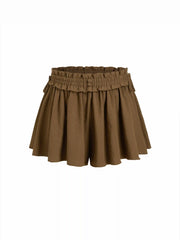 Cotton-blend Mid Rise Bowknot Pleated Shorts Curve & Plus
