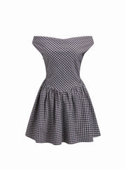 Cowl Neck Plaid Zipper Flared Mini Dress
