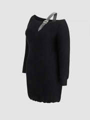 Knit Asymmetrical Neck Mini Dress Curve & Plus