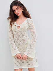 Knitted Scoop Neckline Cut Out See-through Mini Dress