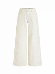 Denim Low Rise Jacquard Floral Wide Leg Jeans