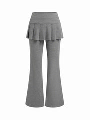 Cotton-blend Low Rise Pleated Flared Trousers