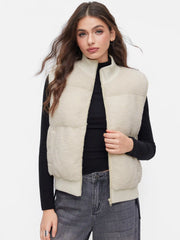 Fleece Stand Collar Zip Through Pocket Puffer Vest