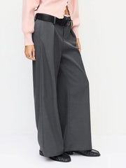 Low Rise Contrasting Binding Wide Leg Trousers With Belt