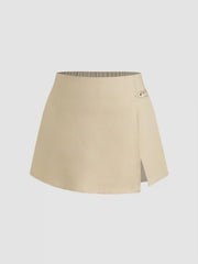 Linen-blend Mid Rise Chain Zipper Mini Skort Curve & Plus