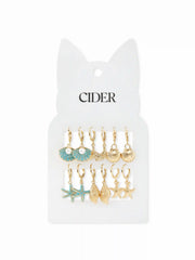 6 PAIRS STARFISH & SEA SHELL DROP EARRINGS SET